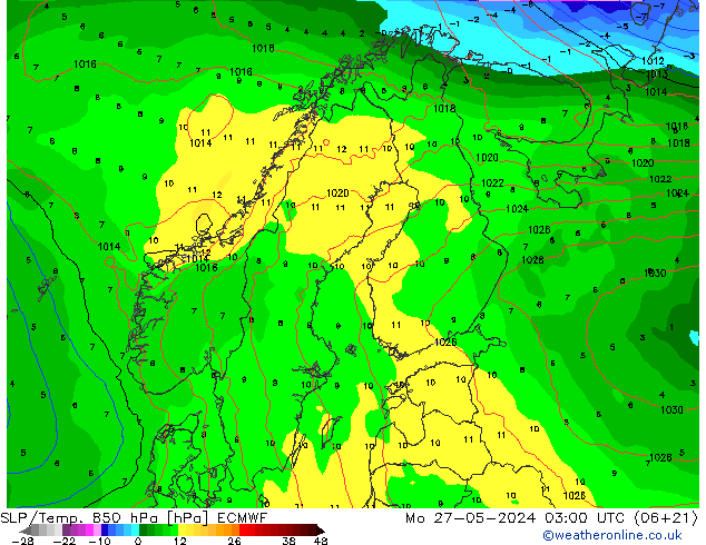 SLP/Temp. 850 hPa ECMWF lun 27.05.2024 03 UTC