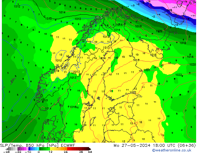 SLP/Temp. 850 hPa ECMWF lun 27.05.2024 18 UTC