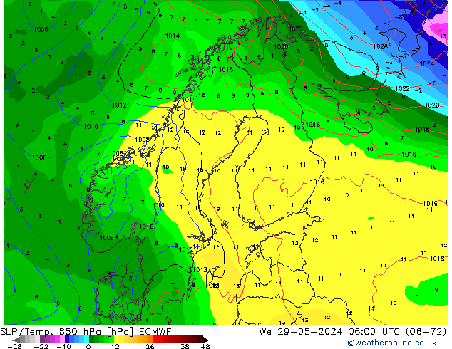 SLP/Temp. 850 hPa ECMWF We 29.05.2024 06 UTC