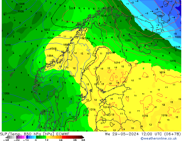 SLP/Temp. 850 hPa ECMWF  29.05.2024 12 UTC