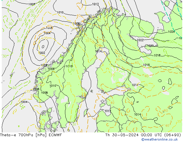Theta-e 700hPa ECMWF Per 30.05.2024 00 UTC