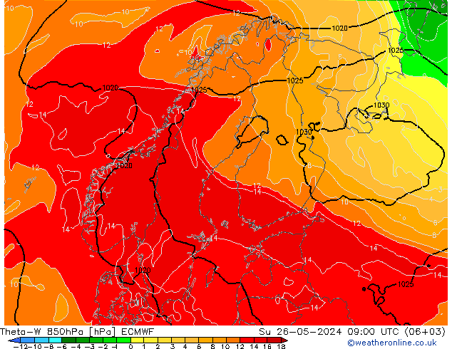 Theta-W 850hPa ECMWF dom 26.05.2024 09 UTC