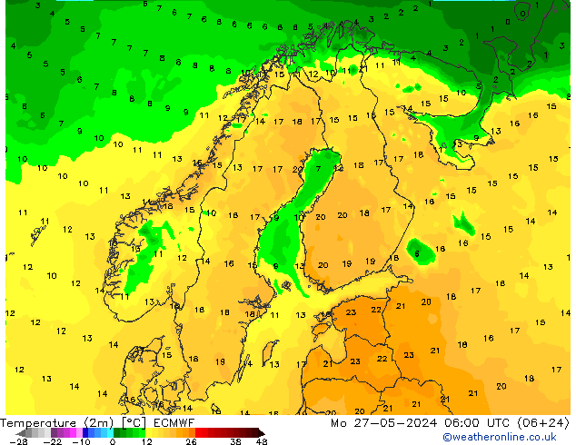 Temperature (2m) ECMWF Po 27.05.2024 06 UTC