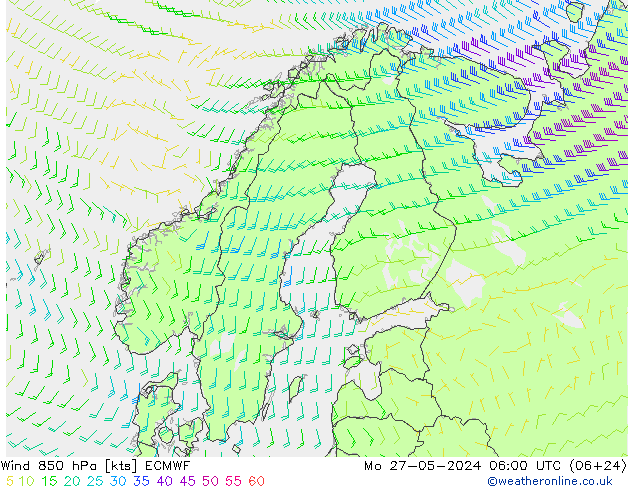 Wind 850 hPa ECMWF Mo 27.05.2024 06 UTC