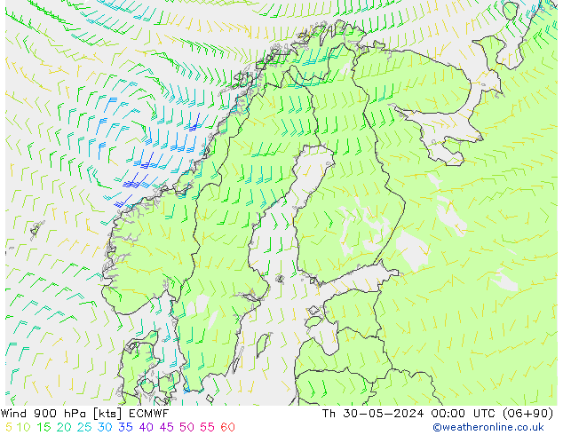 Vento 900 hPa ECMWF Qui 30.05.2024 00 UTC