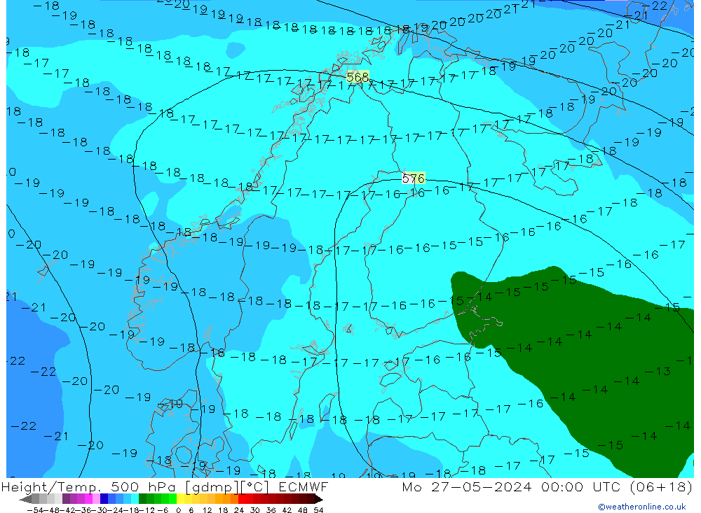 Z500/Rain (+SLP)/Z850 ECMWF pon. 27.05.2024 00 UTC