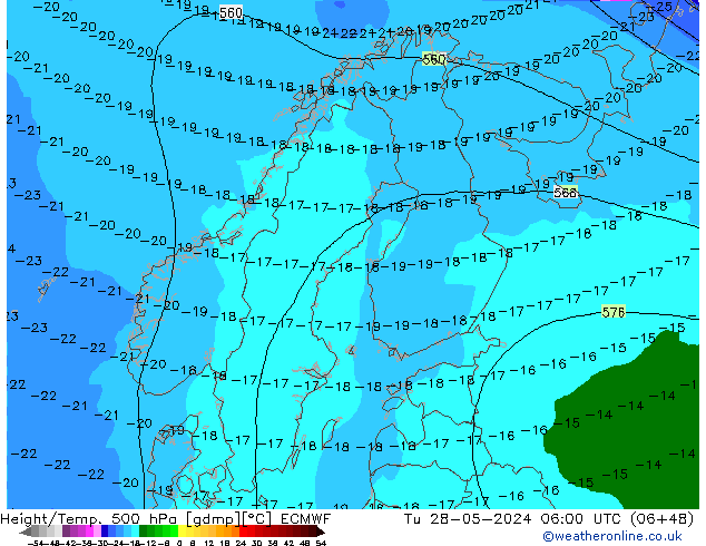 Z500/Rain (+SLP)/Z850 ECMWF Út 28.05.2024 06 UTC