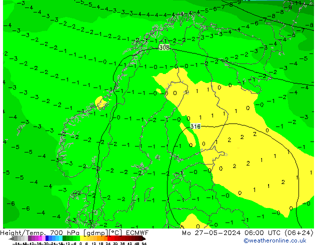 Height/Temp. 700 hPa ECMWF Mo 27.05.2024 06 UTC