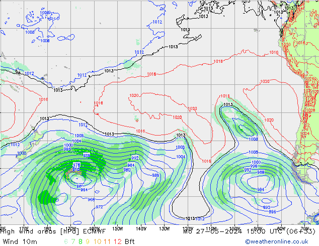 High wind areas ECMWF lun 27.05.2024 15 UTC