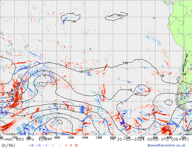 T-Adv. 850 hPa ECMWF jue 30.05.2024 00 UTC