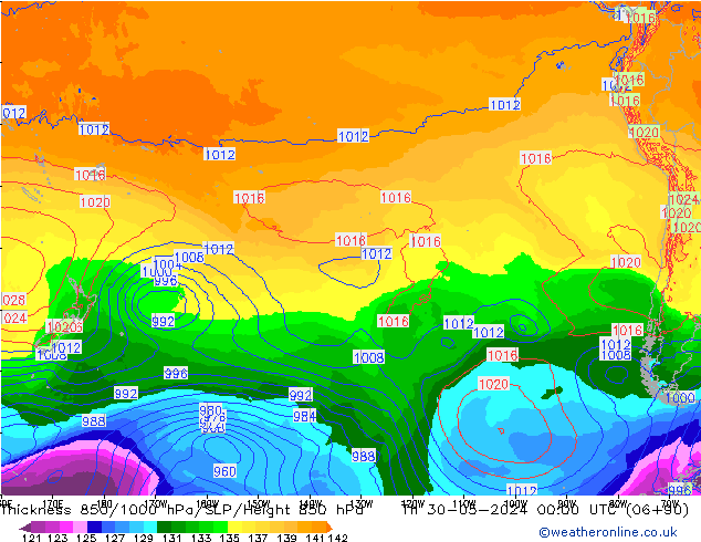 Thck 850-1000 hPa ECMWF Čt 30.05.2024 00 UTC