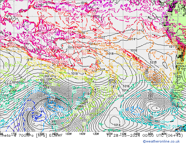 Theta-e 700hPa ECMWF di 28.05.2024 00 UTC