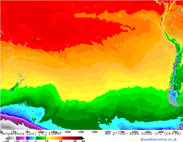 Temperature (2m) ECMWF Mo 27.05.2024 00 UTC