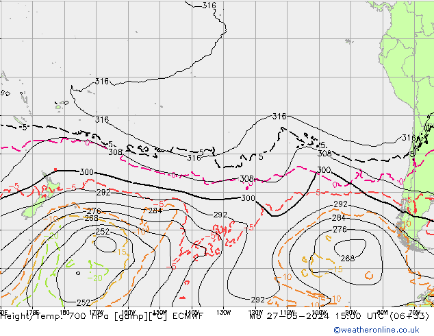 Geop./Temp. 700 hPa ECMWF lun 27.05.2024 15 UTC