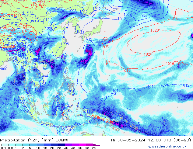 Precipitación (12h) ECMWF jue 30.05.2024 00 UTC
