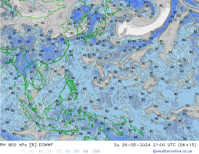 RH 850 hPa ECMWF dom 26.05.2024 21 UTC