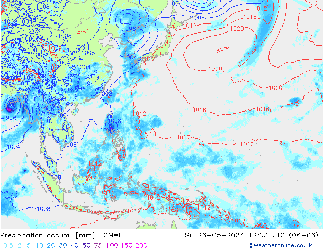 Precipitation accum. ECMWF  26.05.2024 12 UTC