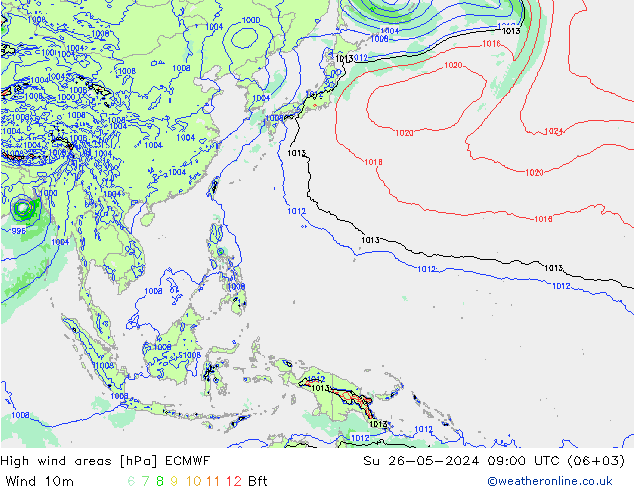 yüksek rüzgarlı alanlar ECMWF Paz 26.05.2024 09 UTC