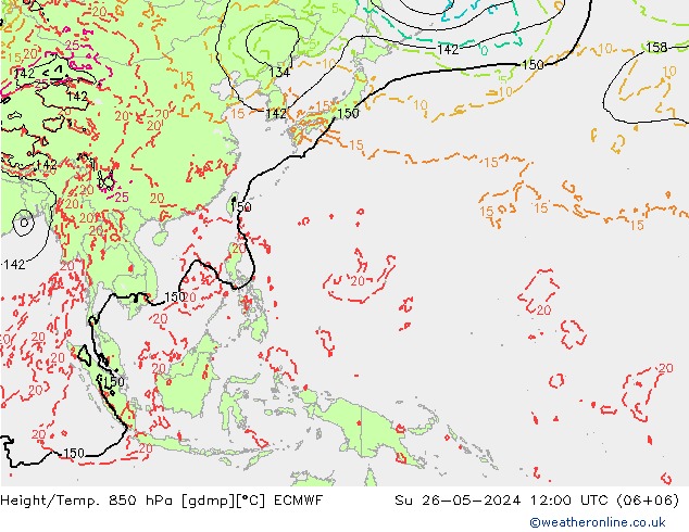 Z500/Rain (+SLP)/Z850 ECMWF dom 26.05.2024 12 UTC