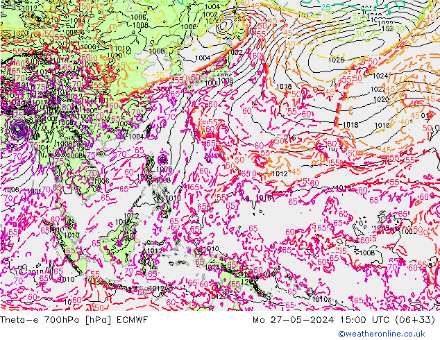 Theta-e 700hPa ECMWF  27.05.2024 15 UTC