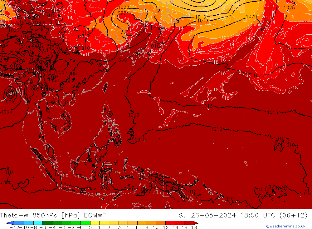 Theta-W 850hPa ECMWF nie. 26.05.2024 18 UTC