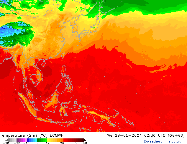 Sıcaklık Haritası (2m) ECMWF Çar 29.05.2024 00 UTC