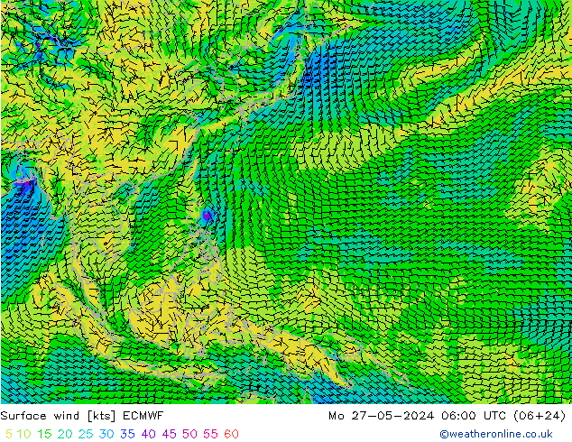 Surface wind ECMWF Po 27.05.2024 06 UTC