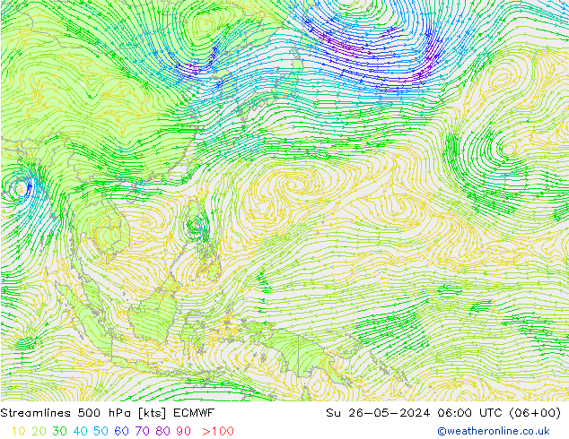 Streamlines 500 hPa ECMWF Su 26.05.2024 06 UTC