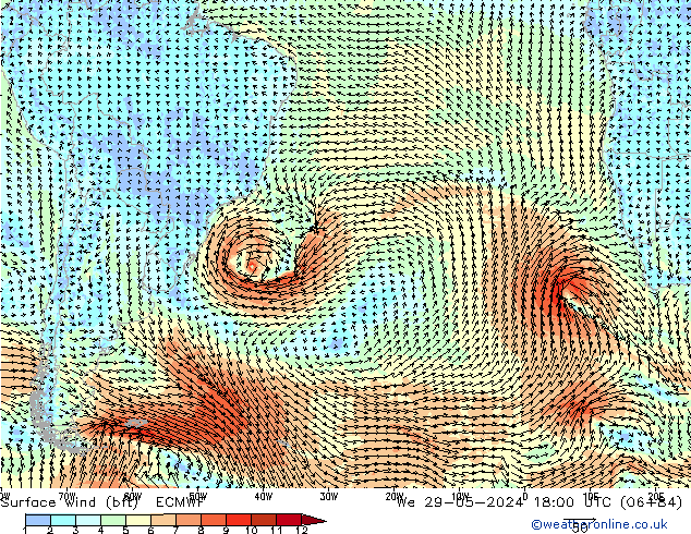 Surface wind (bft) ECMWF We 29.05.2024 18 UTC