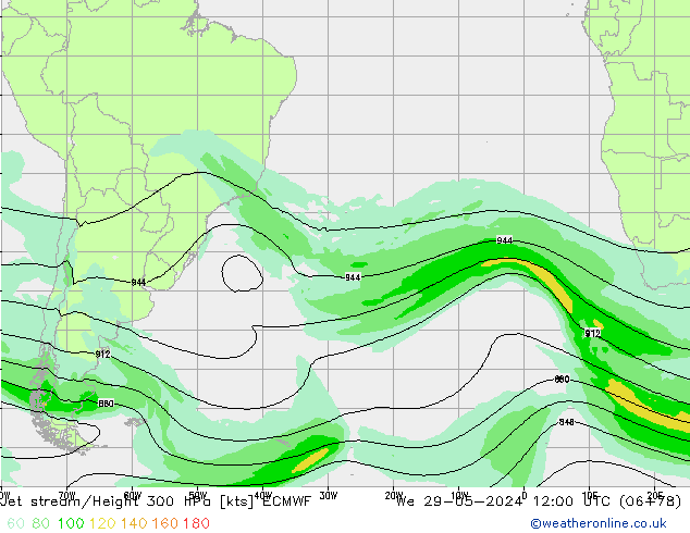 Jet stream/Height 300 hPa ECMWF We 29.05.2024 12 UTC