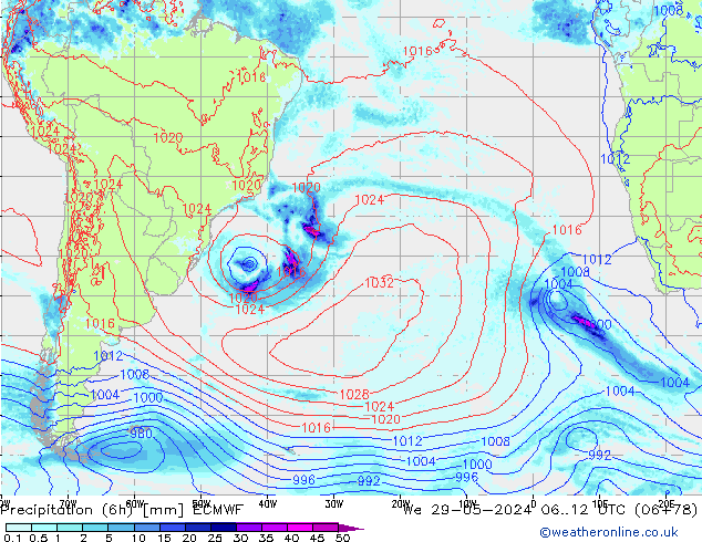 Precipitation (6h) ECMWF We 29.05.2024 12 UTC