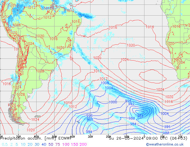 Totale neerslag ECMWF zo 26.05.2024 09 UTC