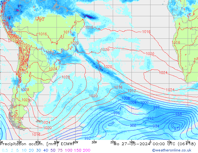 Precipitation accum. ECMWF lun 27.05.2024 00 UTC