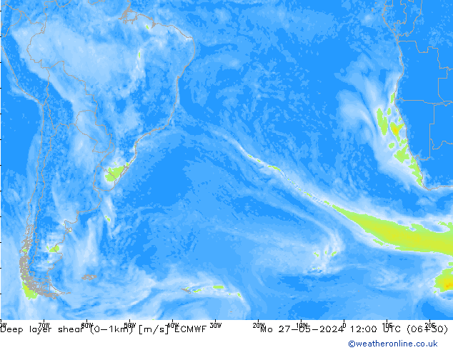 Deep layer shear (0-1km) ECMWF Pzt 27.05.2024 12 UTC