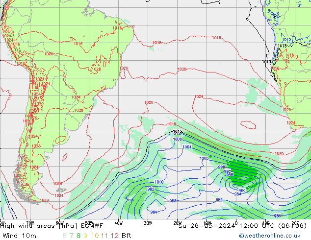 High wind areas ECMWF Su 26.05.2024 12 UTC