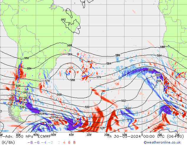 T-Adv. 500 hPa ECMWF czw. 30.05.2024 00 UTC