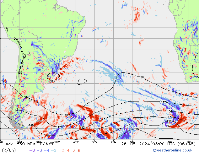 T-Adv. 850 hPa ECMWF di 28.05.2024 03 UTC