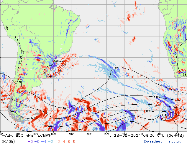 T-Adv. 850 hPa ECMWF Tu 28.05.2024 06 UTC