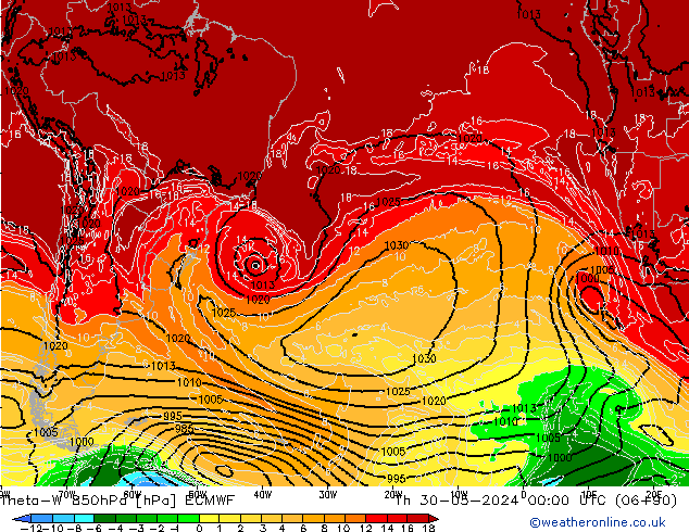 Theta-W 850hPa ECMWF Do 30.05.2024 00 UTC