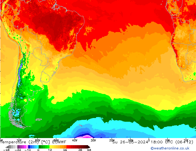 Temperature (2m) ECMWF Su 26.05.2024 18 UTC