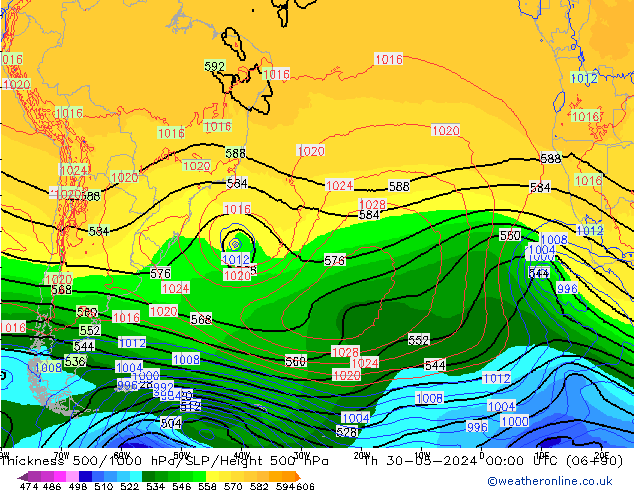 Thck 500-1000hPa ECMWF czw. 30.05.2024 00 UTC