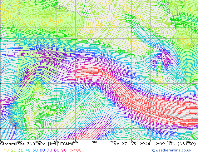 Streamlines 300 hPa ECMWF Po 27.05.2024 12 UTC