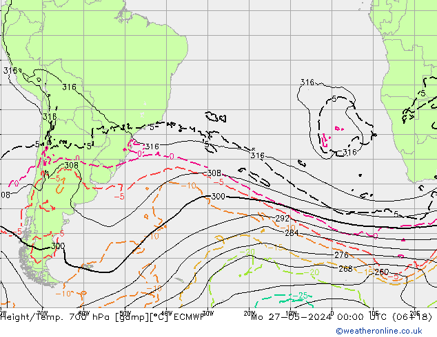 Height/Temp. 700 hPa ECMWF lun 27.05.2024 00 UTC