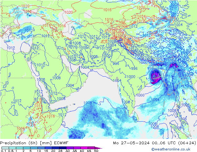 Precipitación (6h) ECMWF lun 27.05.2024 06 UTC