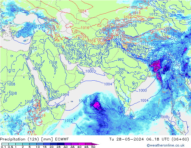 осадки (12h) ECMWF вт 28.05.2024 18 UTC