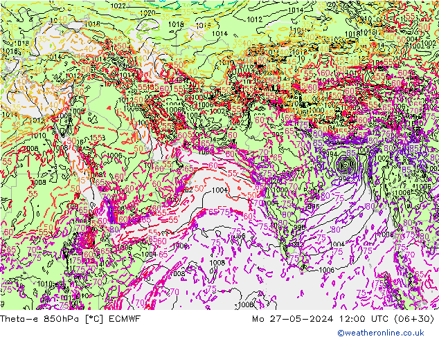 Theta-e 850hPa ECMWF Mo 27.05.2024 12 UTC