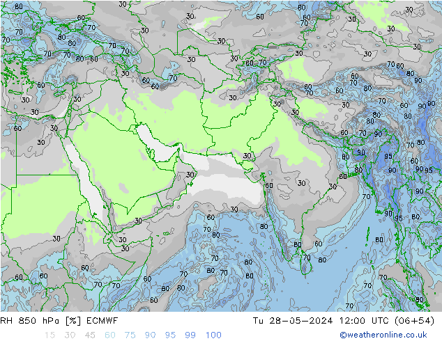 RH 850 hPa ECMWF Tu 28.05.2024 12 UTC