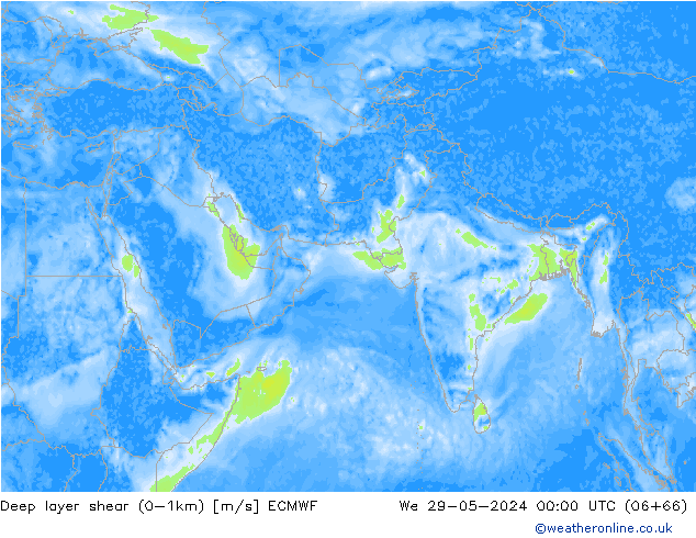 Deep layer shear (0-1km) ECMWF Qua 29.05.2024 00 UTC