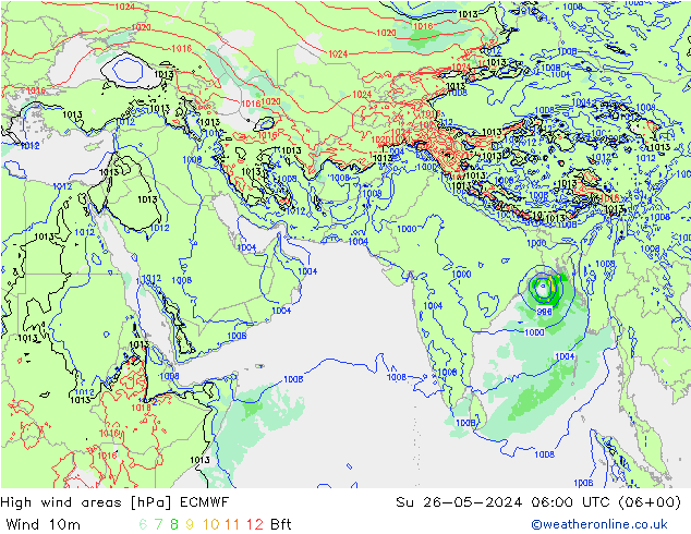 High wind areas ECMWF Dom 26.05.2024 06 UTC