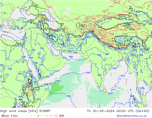 High wind areas ECMWF  30.05.2024 00 UTC